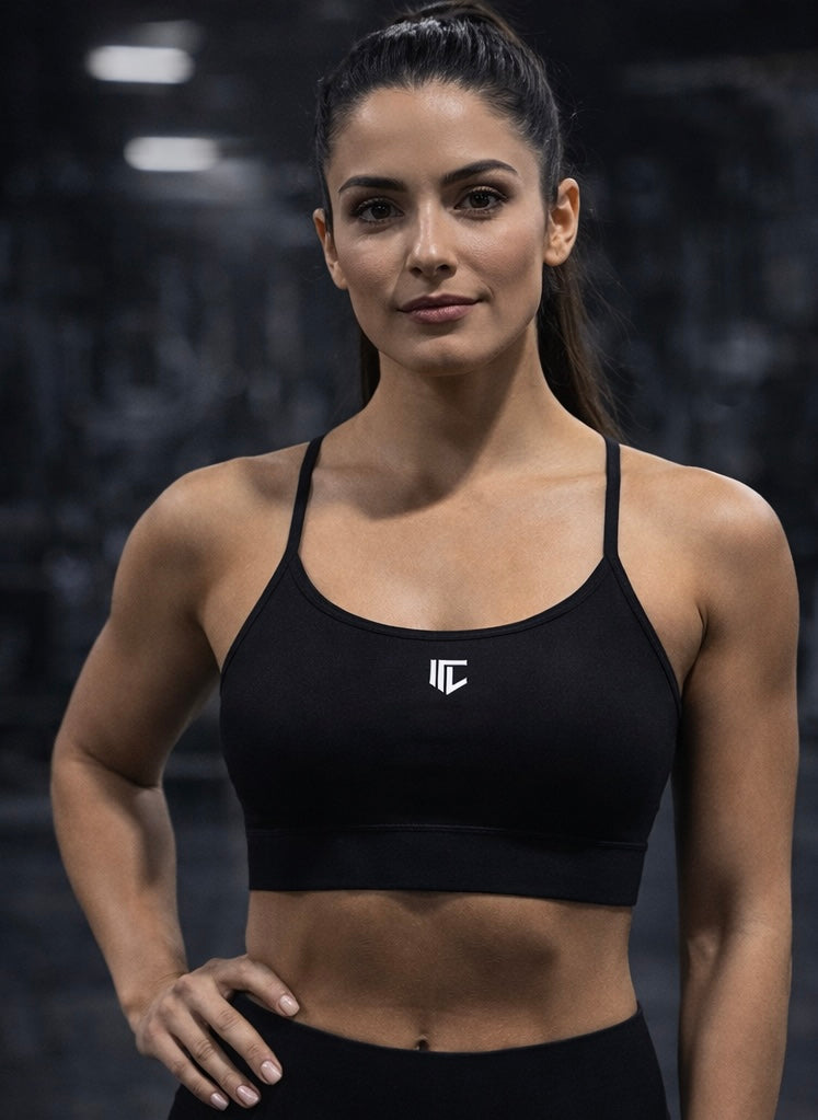 IronCreed Performance Sports Bra – Black Minimalist Gym Bra for Training & Fitness